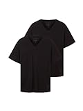 TOM TAILOR Herren 1037738 Doppelpack T-Shirt mit V-Ausschnitt aus Baumwolle, 29999-Black, XXXL (2er Pack)