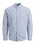 JACK&JONES Hemd Slim Fit Business Shirt mit Brusttasche Weiches Langarm Twill Oberteil JJEOXFORD, Farben:Blau,Größe Hemd:M