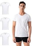 Burnell & Son Herren T-Shirt 3er Pack V-Ausschnitt Unterhemd Herren - Stretch - Kurzarm Shirt Männer aus Baumwolle Basic Slim Fit Weiss L