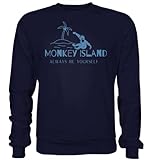 RedfoxX - Monkey Island Sweatshirt für Herren und Damen XL Navy mit Rundhalsausschnitt Pink Gelb Schwarz Pullover Affenmotiv - Basic Sweatshirt