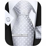 FACIACC Herrenkrawatten, Unifarbene Krawatte, Formelle Krawatte mit einer Krawattenklammer, zwei Manschetten und einem quadratischen Schal, Anzug für Hochzeit Business Krawatte