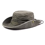 Herren Baumwolle Geprägt Hut, Außen Sonnenschutz Breite Krempe Faltbar Dschungelhut Fischerhut für Angel Wandern - Armee Grün