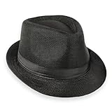 Schramm® Fedora Hut für Damen und Herren Panamahut mit Stoffband Sonnenhut in 5 Umfang 56-58cm 100% Polyester Gangster-Hut Trilby-Look, Farbe:schwarz