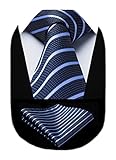 HISDERN Gestreifte Krawatte Blau Für Herren Taschentuch Klassische Formell Hochzeit Krawatten & Einstecktuch Set Für Business Work Club