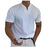 TIMELYE Herren T-Shirts Gentlemans Business Short Sleeve Fitness T Shirt Herren-Blusen für die Arbeit, professionell, Männer, lässig, solide, kurzärmlig, mit V-Ausschnitt, T-Shirt-Oberteil