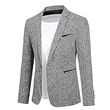 Allthemen Herren Sakko Sportlich Baumwolle Blazer Slim Modern Jackett Jacke Casual Anzugjacke für Männer # Grau XS