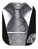 Enlision Herren grau karierte Krawatte und Einstecktuch mit Krawattenklammer Set Business Hochzeit für Herren Krawatte & Einstecktuch & Krawattennadel Sets,Grau